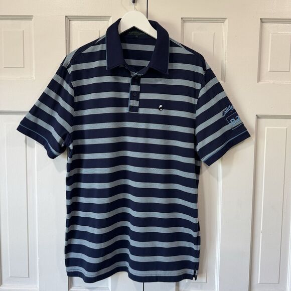 Extracurricular Polo Shirt Mens L Blue Striped Embroidered Logo Golf Dad Casual - Picture 2 of 9